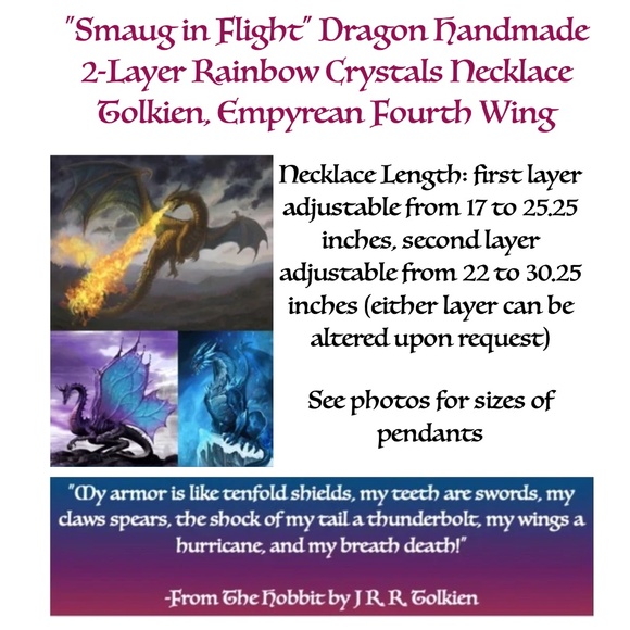 “Smaug in Flight" Dragon Handmade 2-Layer Necklace Tolkien, Empyrean Fourth Wing - Picture 15 of 16
